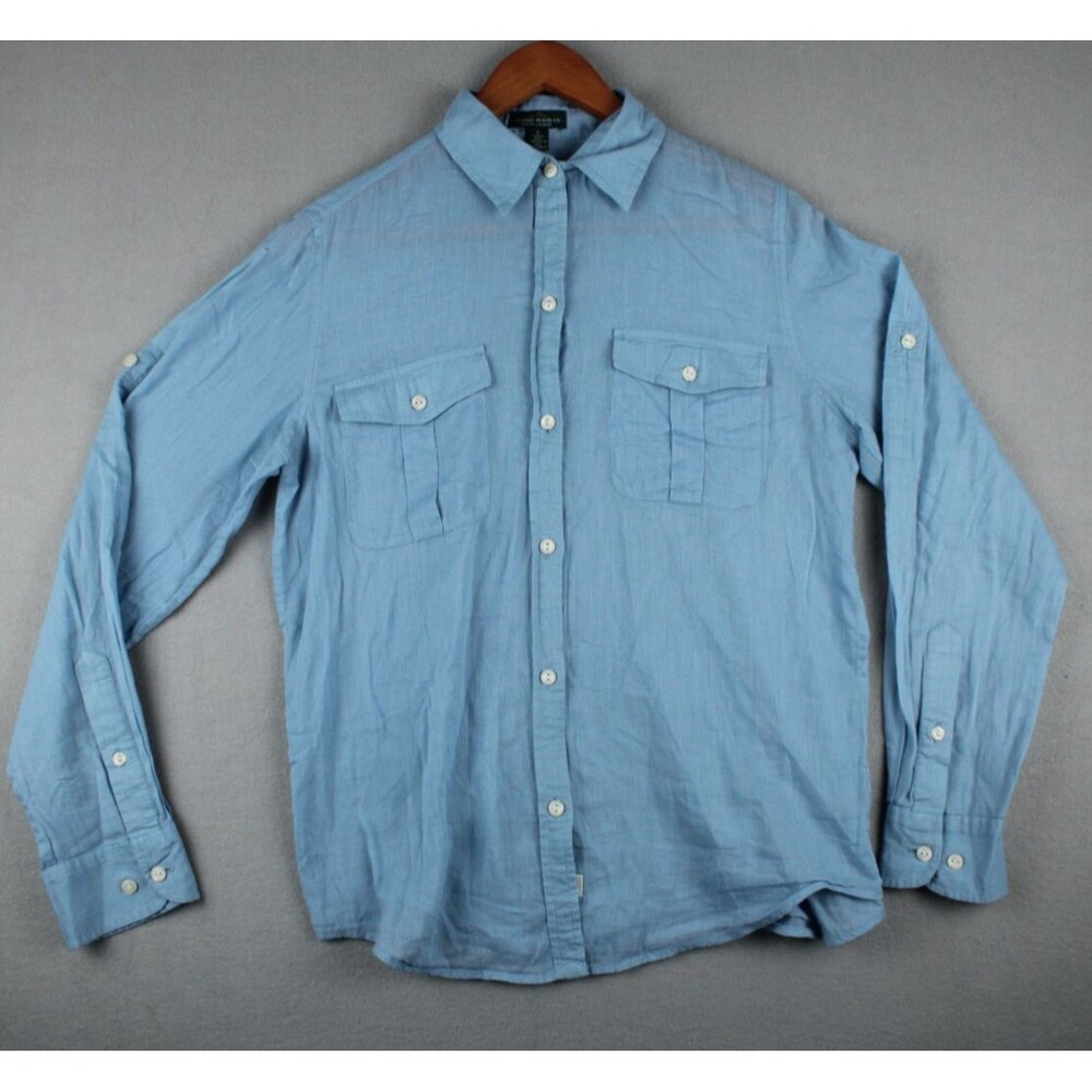 Lauren Ralph Lauren LRL Button Up Light Blue Shirt Roll-Sleeve Womens Small